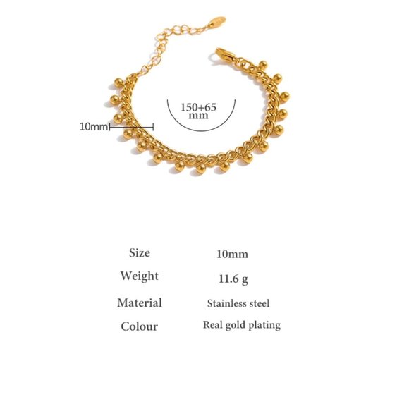 18k Gold Double Chain Bracelet with Dangling Beads - Picture 7 of 9